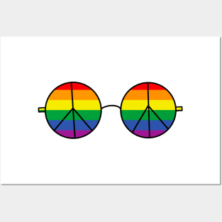 Rainbow gay pride flag peace sign sunglasses Posters and Art